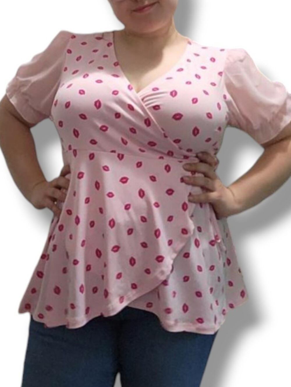 Torrid Women's Pink Lip-Print Wrap Top Size Woman's 3X